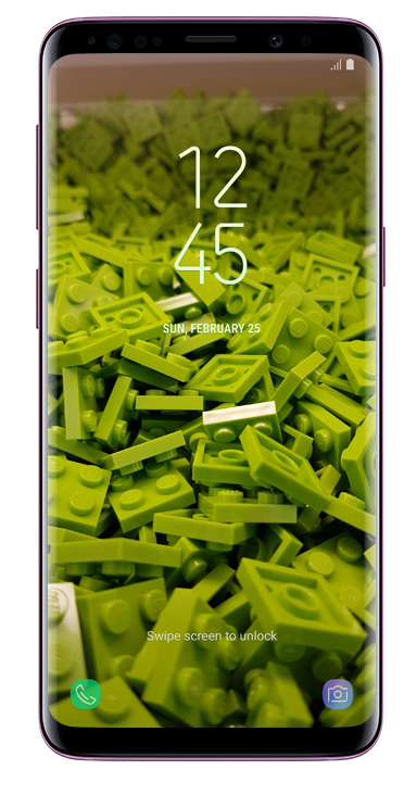 갤럭시 S9화면 안에 5가지 버전의 Adaptive color가 적용된 락스크린 이미지가 등장합니다.